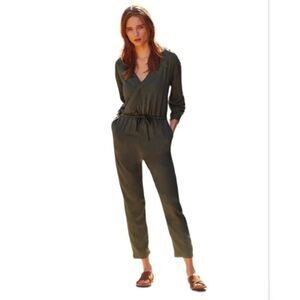 Caslon Military Green Drawstring Waist Surplice Top Jumpsuit Size Medium